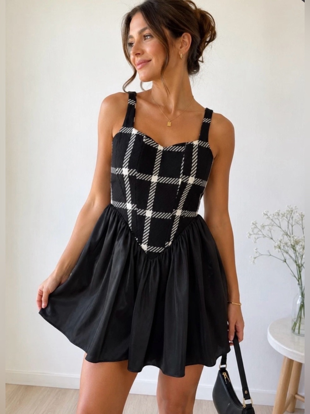 ASOS Luxe Square Neck Satin Mix Skater Mini Dress Size 8 NWT